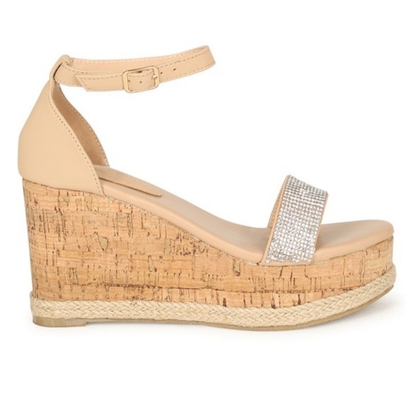 NUDE ESPADRILLE WEDGE SANDAL WITH SILVER RHINESTONE EMBELLISHED STRAP - Picture 5 of 6